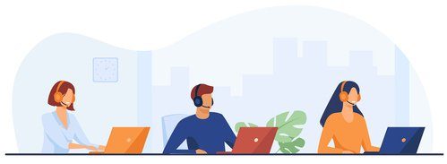 Customer support representatives working in call center